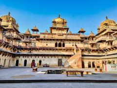 Jehangir Mahal palace in Orchha Madhya Pradesh with colorful paintings and Indo-Islamic architecture