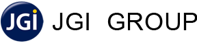 JGI logo in blue and white with stylized letters
