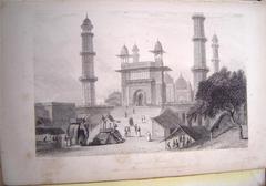 Historic mosque at Muttra depicted in traditional style by William Daniell