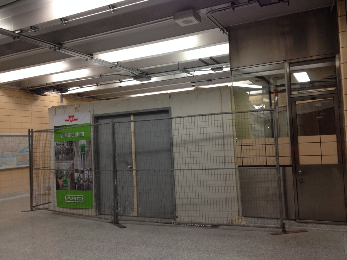 Grenview entrance to Royal York Station TTC with ongoing PRESTO card reader installation construction