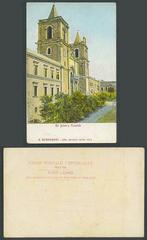 Old colored postcard of St. John's Church in Valletta, Malta