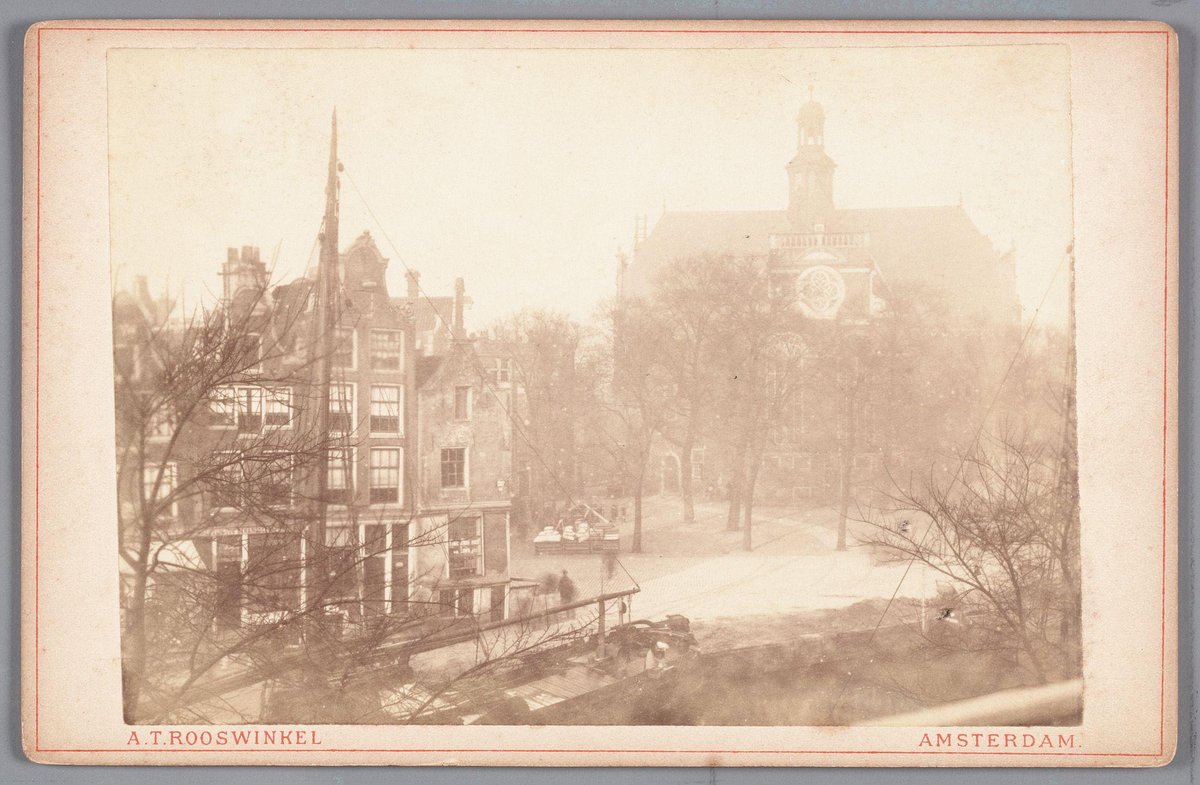 Noordermarkt and Noorderkerk viewed from Prinsengracht with historical buildings circa 1870