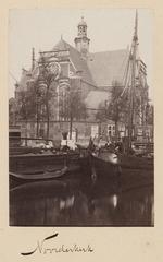Historic view of Prinsengracht canal towards Noorderkerk and Noordermarkt in Amsterdam, 1864