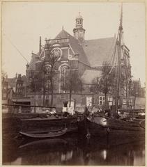 Historic photograph of Noorderkerk church and Prinsengracht canal in Amsterdam from 1864