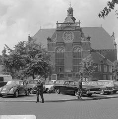 Black and white photo of De Noordermarkt in Amsterdam during a demonstration on June 23, 1966