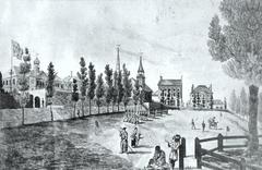 Historical engraving of Champ de Mars in Montreal, Quebec from 1869