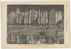 Local militia volunteers drilling at night under electric lights on Champ de Mars Montreal in 1879 celebrating the Queen's Birthday