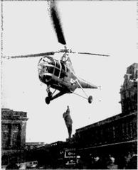 RCAF Sikorsky S-51 helicopter rescue demonstration over Champ de Mars Montreal in 1948