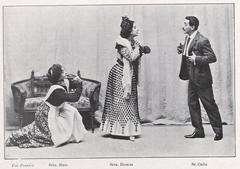 Pepita Reyes with Ruiz, Domus, and Calle performers in vintage black and white theater photo from 1903