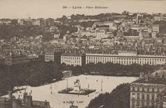 View of Place Bellecour from the west with Saint-Just hill and neighborhood in the background in Lyon, France