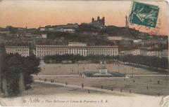 View of Place Bellecour from the west with Fourvière hill in the background in Lyon, France