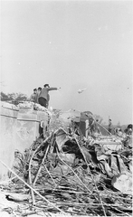 Students clearing debris at Nippon Medical School after US bombing in 1945