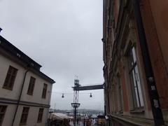 View along Peter Myndes Backe street to the Katarinahissen elevator in Stockholm