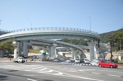 Sasebo Chuo Interchange on the Nishi-Kyushu Expressway with multiple road ramps and overpasses