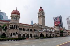 Sultan Abdul Samad Building in Kuala Lumpur with its distinctive clock tower and Moorish architecture