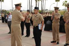 Hospitalman Ernest M. Jimenez receiving Navy and Marine Corps Commendation Medal with Combat Distinguishing Device at Naval Medical Center San Diego