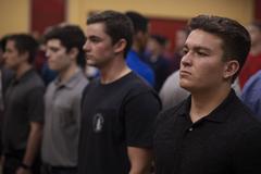 New US Marine recruits receiving contraband briefing at Marine Corps Recruit Depot San Diego