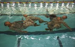 Recruits of Lima Company performing four-minute water tread during Water Survival Basic Qualification at Marine Corps Recruit Depot San Diego