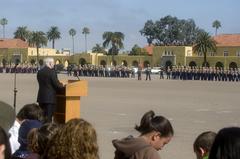 Defense Secretary Robert M. Gates addressing newly enlisted Marines at graduation ceremony