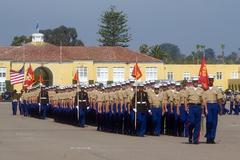 Newly enlisted Marines passing in review during graduation ceremony at Marine Corp Recruit Depot San Diego August 13 2010