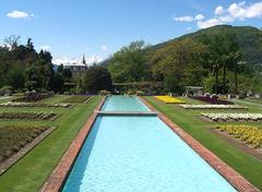 Terraced garden of Villa Taranto in Verbania with vibrant flowers and lush greenery
