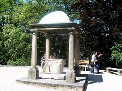 Pozzo di Villa Taranto in Verbania, elegant historical fountain surrounded by lush greenery