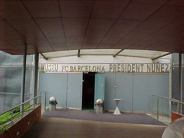 Interior view of FC Barcelona Museum showcasing trophies and club history