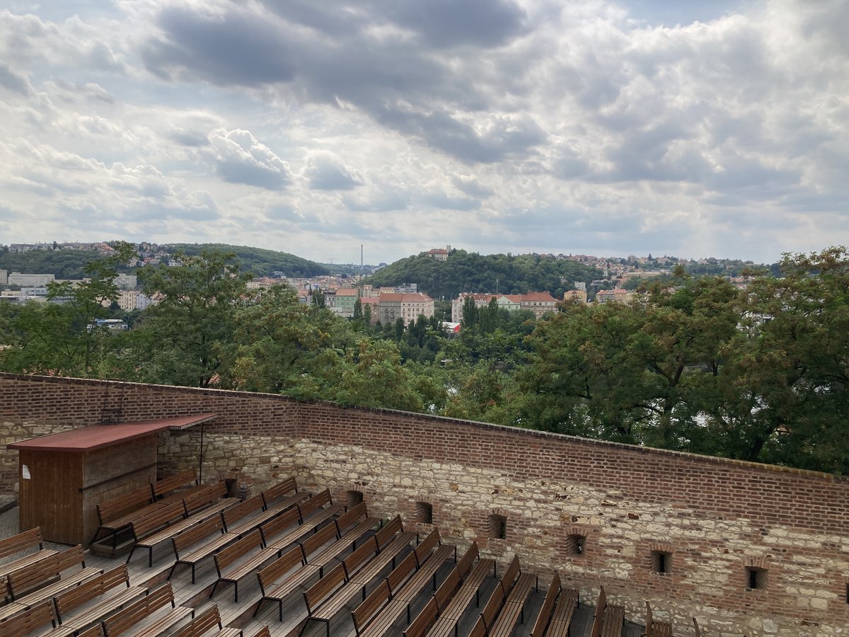 Scenic view of Prague cityscape with historic buildings and Vltava River