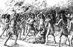 Illustration of the death of Father Luís Jayme at Mission San Diego Alcalá on November 4, 1775