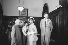 First Lady Jacqueline Kennedy with Indian Prime Minister Jawaharlal Nehru and US Ambassador John Kenneth Galbraith at Teen Murti Bhavan residence in New Delhi