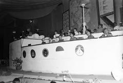 Mahatma Gandhi addressing the closing plenary session of the 1947 Asian Relations Conference in Delhi with delegates from various Asian countries