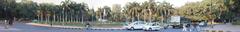 Teen Murti Chowk roundabout with three statues in New Delhi India