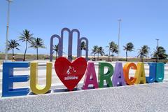Beautiful waterfront promenade Orla de Atalaia in Aracaju, Sergipe, Brazil during sunset.