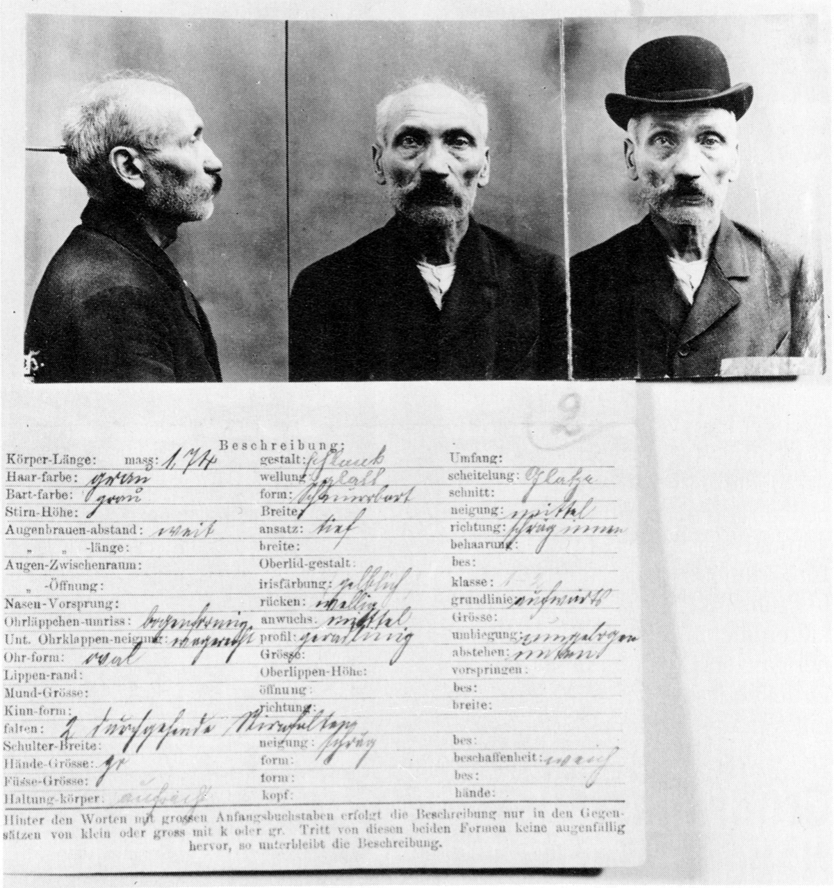 Wilhelm Friedrich Voigt's prison file personal description document