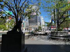 Hachiko Square in Tokyo during coronavirus state of emergency showing empty streets and closed shops