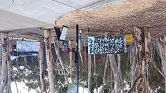 Graffiti with the messages Palestine Will Be Free and Gaza Gaza Gaza on a concrete wall
