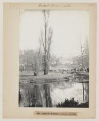 Historic black and white photograph of poplar trees in Square des Batignolles, 17th arrondissement, Paris, circa 1890