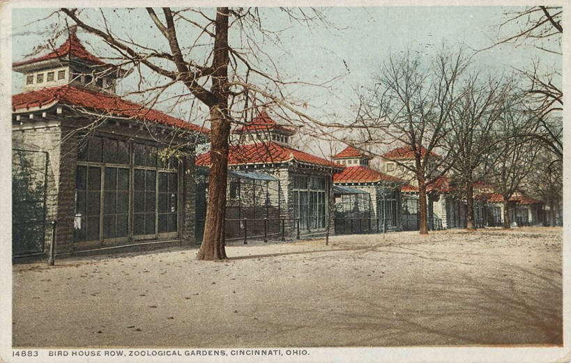 Bird House Row at Zoological Gardens with historic bird houses and lush greenery