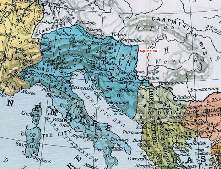 Map showing Aquincum's location within the Roman Empire