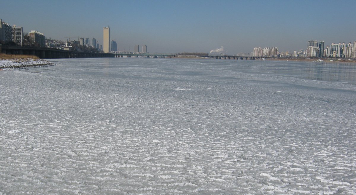Frozen Han River in Seoul during winter 2011