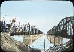 Historic photograph of bridges and trains in Seoul, Korea, early 20th century