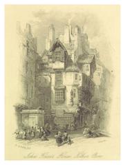 Historic John Knox's House in Edinburgh, Scotland, depicted in an 1869 engraving