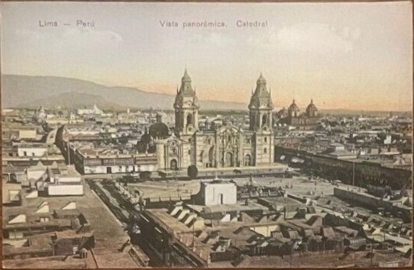 Panoramic aerial view of Lima city with prominent cathedral