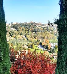 Autumn landscape on the hills of Bergamo with colorful fall foliage