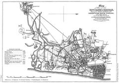 Historical map of Madras showing experiment layout to find sound velocity