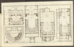 Plate II from Pierre Patte's Essai sur l'Architecture Théâtrale showing architectural drawings of theatrical designs