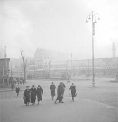 Smoke and dust from aerial bombardment at corner of Mannerheimintie and Postikatu in Helsinki during Winter War 1939