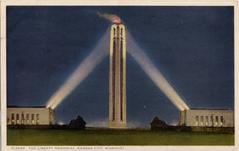 The Liberty Memorial tower with a clear sky background