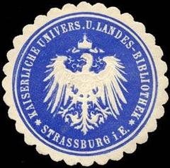 Imperial University and State Library Sealing Stamp from Strassburg in blue and white embossed design