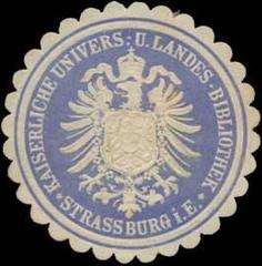 Blue and white embossed sealing stamp of the Royal University and State Library Strasbourg